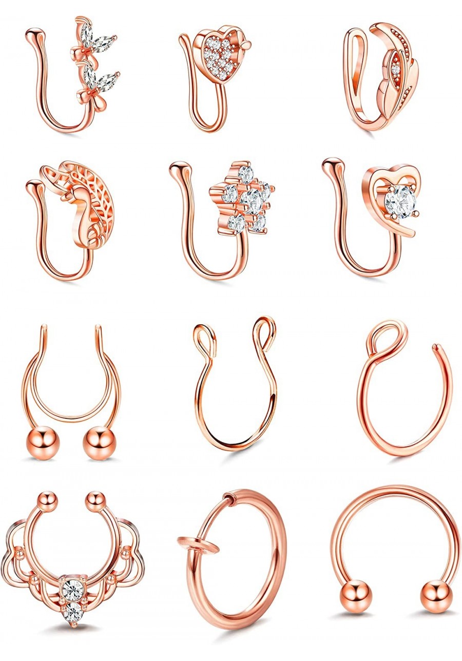 16G Nose Cuff Non Piercing 316L Stainless Steel Fake Nose Lip Cartilage Septum Rings Horseshoe Earring Clip on Fake Nose Pier...