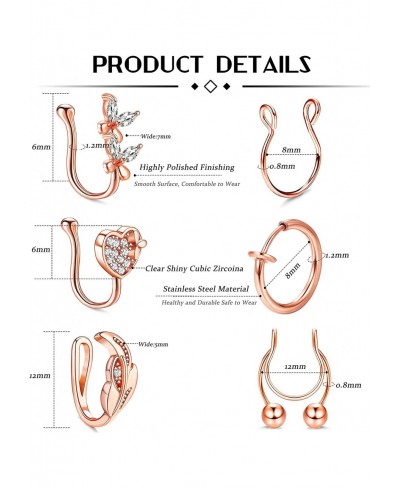 16G Nose Cuff Non Piercing 316L Stainless Steel Fake Nose Lip Cartilage Septum Rings Horseshoe Earring Clip on Fake Nose Pier...