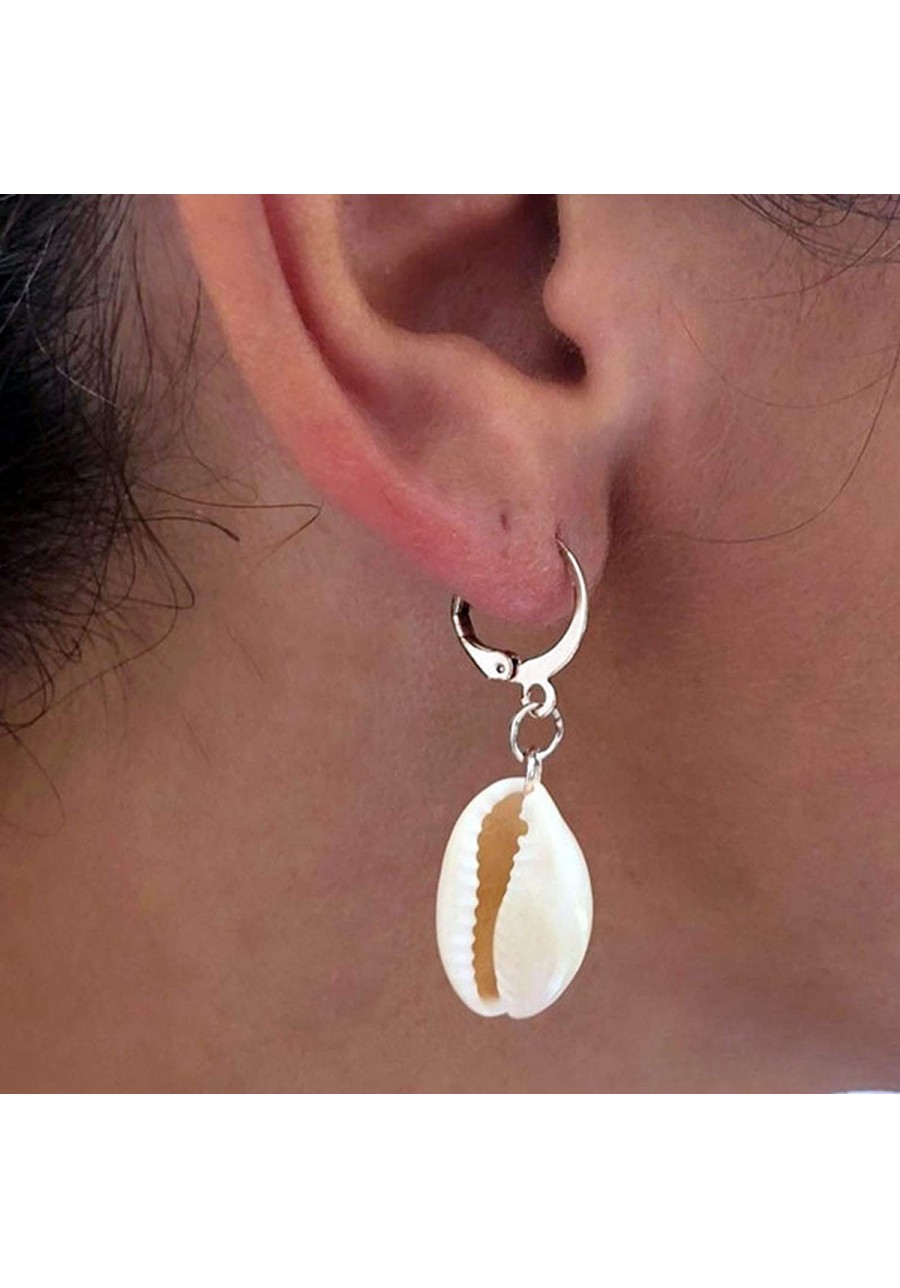 Shell Drop Earrings Silver Dangle Earrings Huggies Earrings Cowrie Shell Charm Earrings Summer Ocean Earrings Jewelry for Wom...