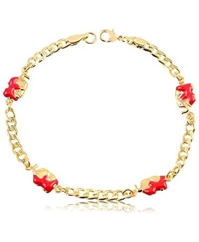 AMA 18k Gold-Plated Bracelet with Red Enameled Elephants - Dainty Golden Charm Jewelry for Good Fortune & Wisdom - Fashion Lu...