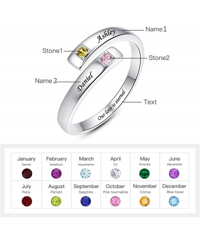 Personalized Adjustable Ring Sterling Silver Jewelry Gifts for Women Engraved Names Spiral Twist Ring with 2 Simulated Births...