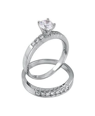 Sterling Silver Cubic Zirconia CZ Wedding Engagement Ring Set Sz 5 $11.38 Bridal Sets