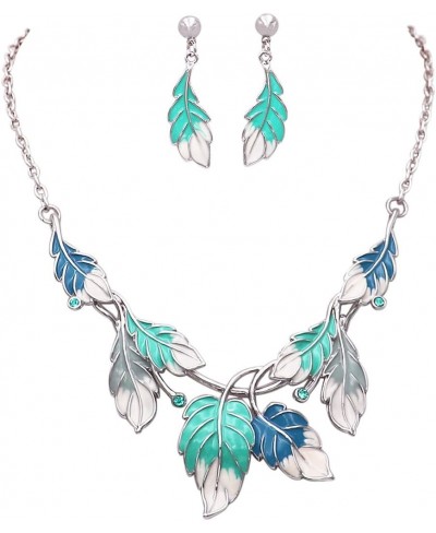 Women's UnbeLEAFable Statement Enamel With Crystal Leaf Necklace And Post Drop Earrings Set 17"+3" Extender $28.20 Jewelry Sets