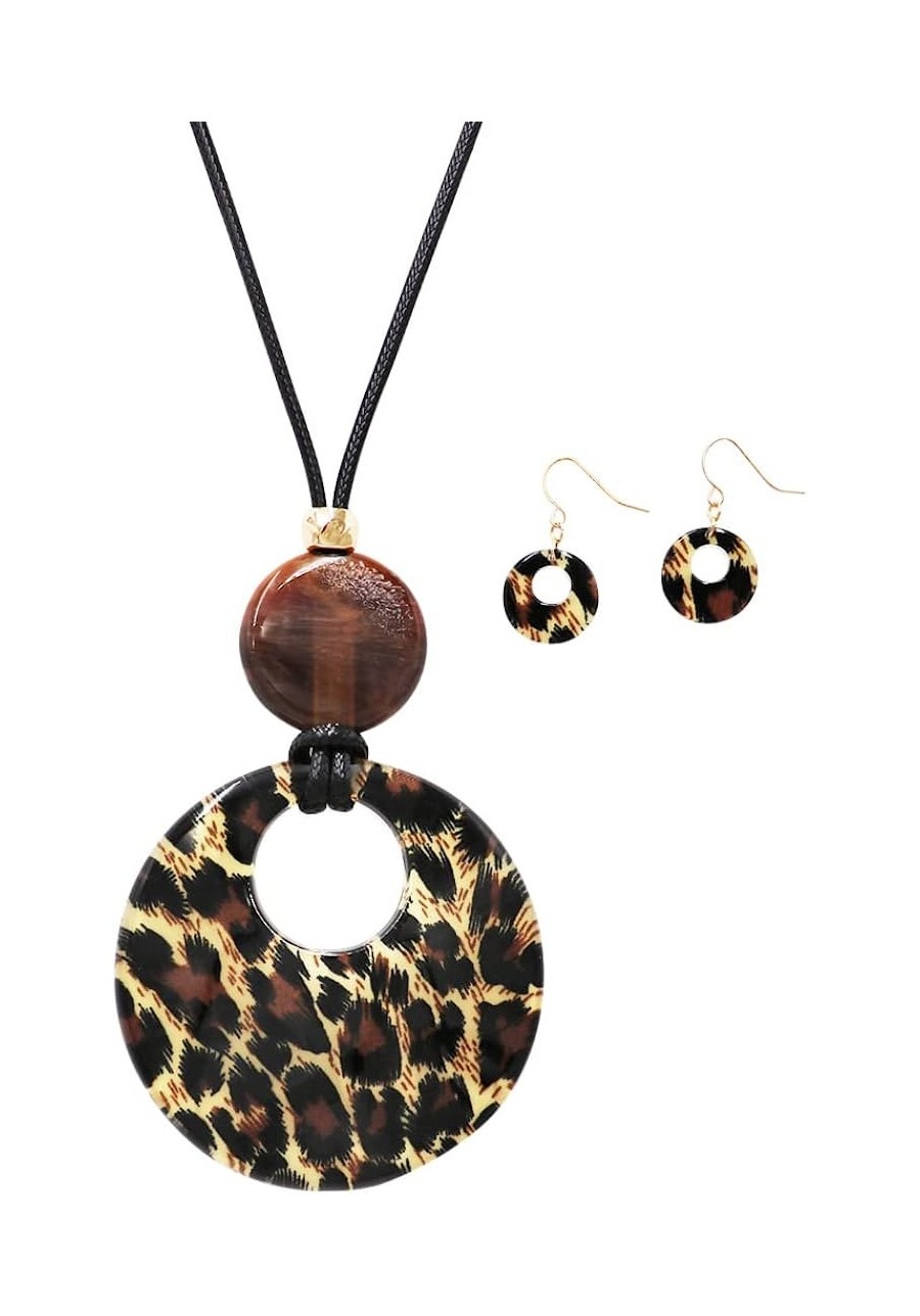 Women's Unique Statement Wild Animal Leopard Print Lucite Pendant Corded Necklace Earring Set 24"+" Extender $36.77 Jewelry Sets