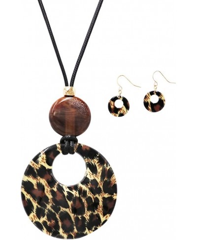 Women's Unique Statement Wild Animal Leopard Print Lucite Pendant Corded Necklace Earring Set 24"+" Extender $36.77 Jewelry Sets