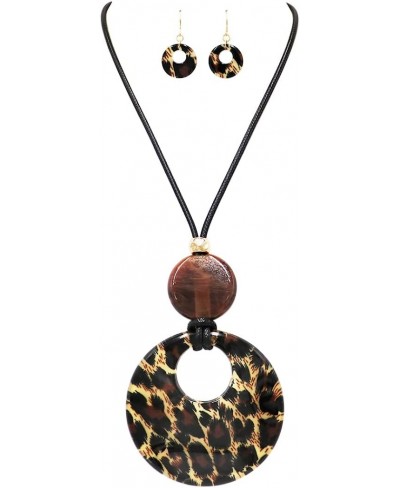 Women's Unique Statement Wild Animal Leopard Print Lucite Pendant Corded Necklace Earring Set 24"+" Extender $36.77 Jewelry Sets