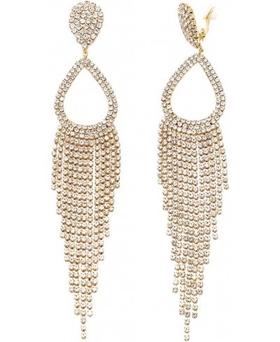 Women's Statement Crystal Rhinestone Teardrop Fringe Shoulder Duster Clip on Earrings 6 $19.82 Clip-Ons