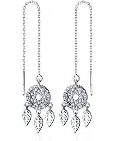 925 Sterling Silver CZ Dreamcatcher Dangle Earrings Chain for Women Teen Girls Dreamcatcher Threader Earrings Tassel $14.34 D...