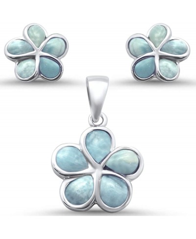 Sterling Silver Plumeria Flower Natural Larimar Earring & Pendant Set SEL6070 $34.84 Jewelry Sets