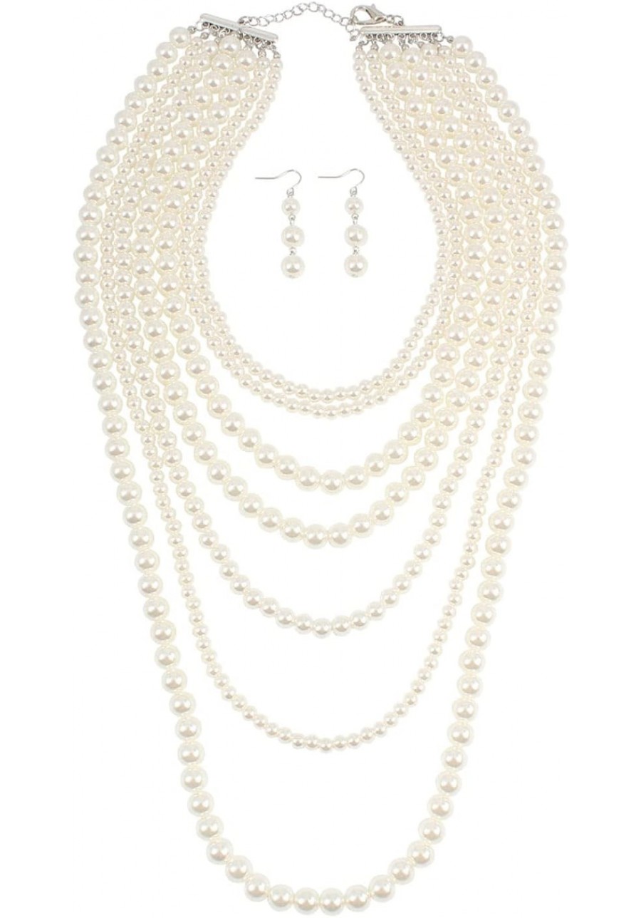 Multi-strand Pearl Necklace Set Faux Long Necklace and Earrings Simulated Multi layer Necklace Jewelry for Women and Girls $1...