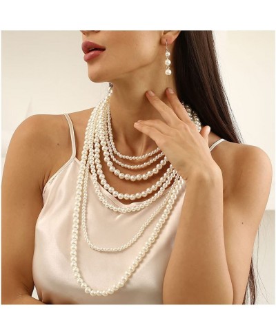 Multi-strand Pearl Necklace Set Faux Long Necklace and Earrings Simulated Multi layer Necklace Jewelry for Women and Girls $1...