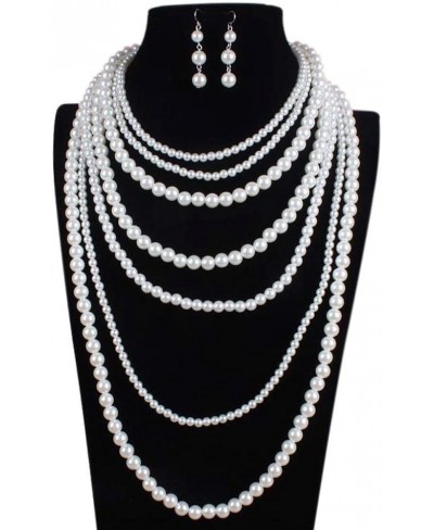 Multi-strand Pearl Necklace Set Faux Long Necklace and Earrings Simulated Multi layer Necklace Jewelry for Women and Girls $1...