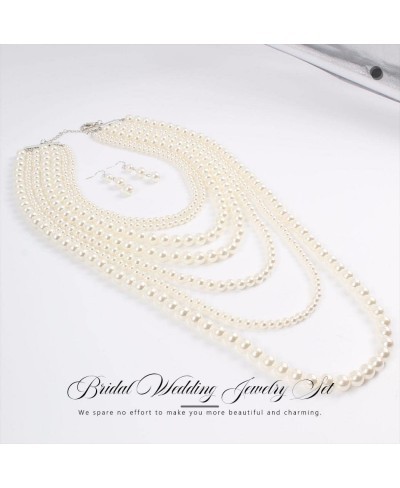 Multi-strand Pearl Necklace Set Faux Long Necklace and Earrings Simulated Multi layer Necklace Jewelry for Women and Girls $1...