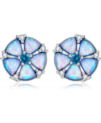 Flower Opal Earrings Stud 18K White Gold Plated Sliver Topaz Zircon Rhodium Plated Hypoallergenic Women Jewelry Gemstone Stud...