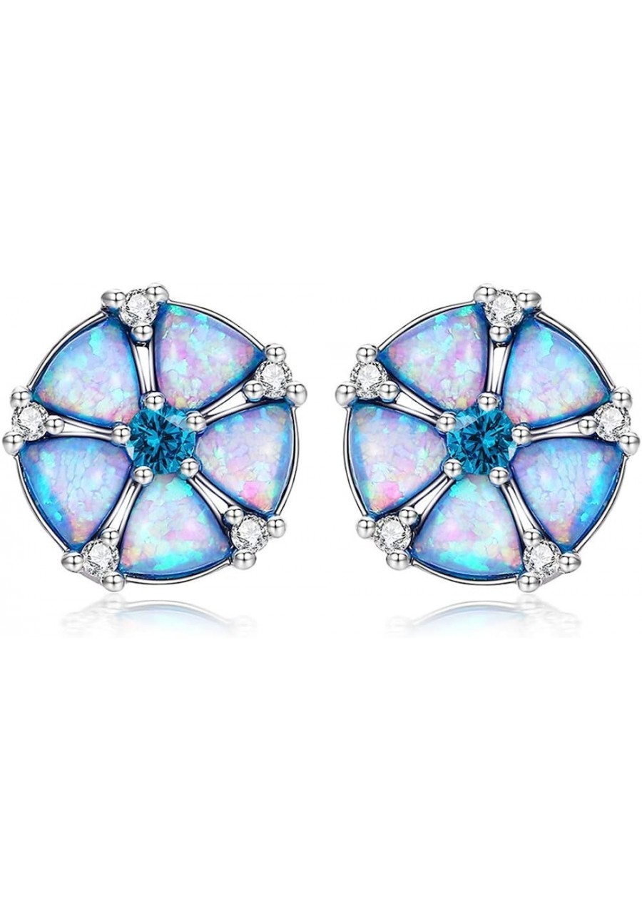 Flower Opal Earrings Stud 18K White Gold Plated Sliver Topaz Zircon Rhodium Plated Hypoallergenic Women Jewelry Gemstone Stud...