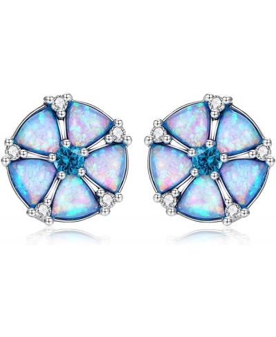 Flower Opal Earrings Stud 18K White Gold Plated Sliver Topaz Zircon Rhodium Plated Hypoallergenic Women Jewelry Gemstone Stud...