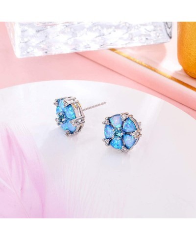 Flower Opal Earrings Stud 18K White Gold Plated Sliver Topaz Zircon Rhodium Plated Hypoallergenic Women Jewelry Gemstone Stud...