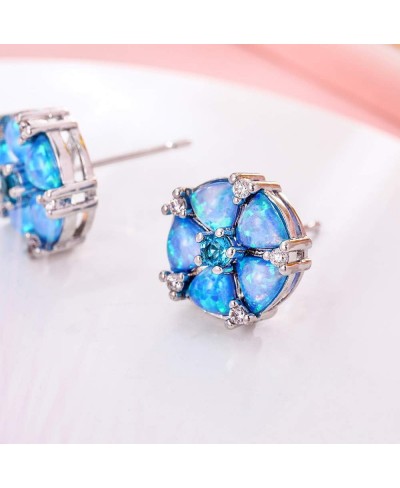 Flower Opal Earrings Stud 18K White Gold Plated Sliver Topaz Zircon Rhodium Plated Hypoallergenic Women Jewelry Gemstone Stud...