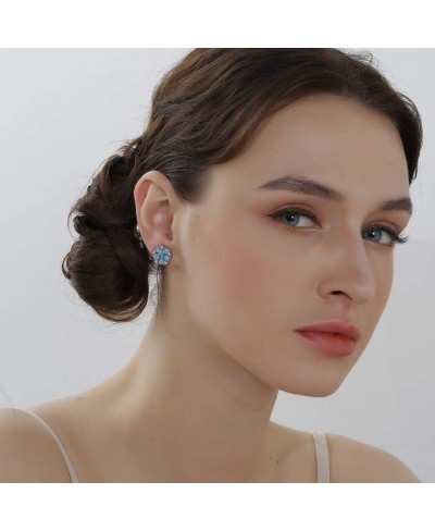 Flower Opal Earrings Stud 18K White Gold Plated Sliver Topaz Zircon Rhodium Plated Hypoallergenic Women Jewelry Gemstone Stud...