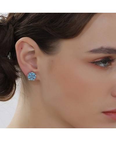 Flower Opal Earrings Stud 18K White Gold Plated Sliver Topaz Zircon Rhodium Plated Hypoallergenic Women Jewelry Gemstone Stud...