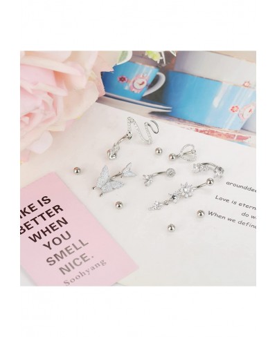 6pcs 14g Belly Button Ring Dangle Navel Rings Cute CZ Snake Heart Butterfly Belly Button Rings for Women Belly Piercing Set B...