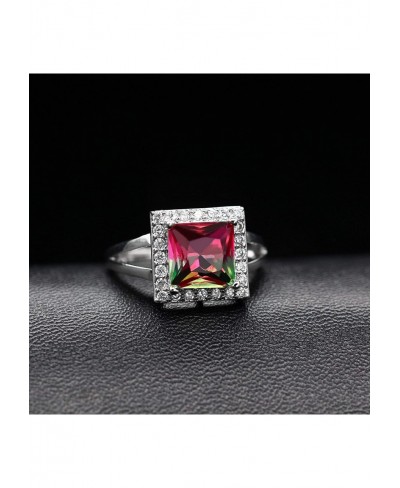 Square Tourmaline Crystal Rings for Women Anniversary Engagement Jewelry Rings for Girls Gift White Gold Plated (Size 6 7 8 9...