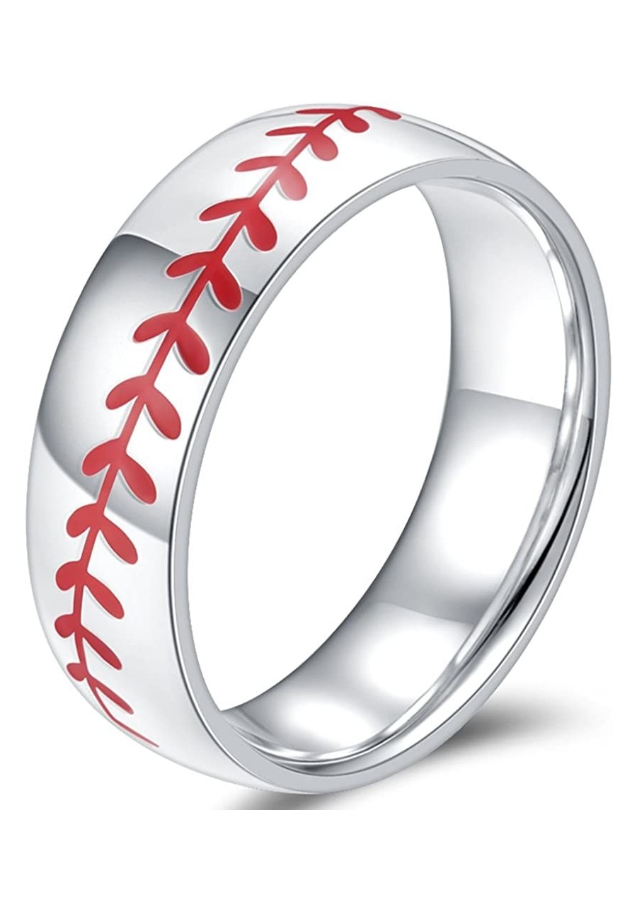 8MM Stainless Steel Sports Baseball Ring Domed Style Simple Plain Wedding Band $7.89 Wedding Bands