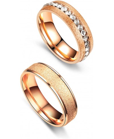 Fashion Simple Rose Gold Stackable Rings Stainless Steel Sandblast Crystal Band Rings $10.15 Bands