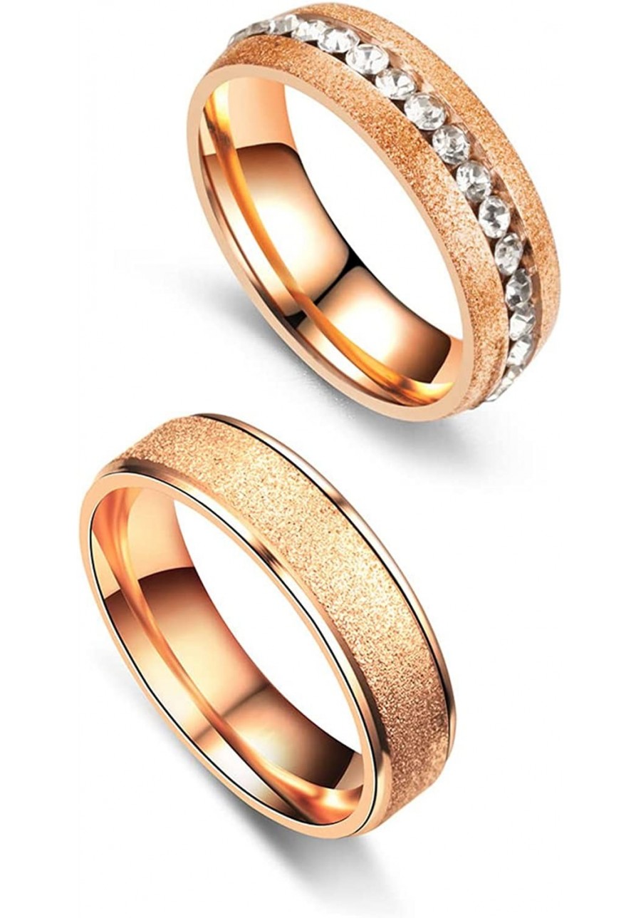 Fashion Simple Rose Gold Stackable Rings Stainless Steel Sandblast Crystal Band Rings $10.15 Bands