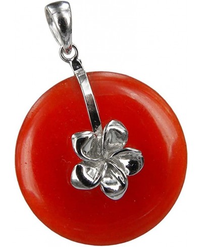 Red Jade Silver Plumeria Disc 925 Sterling Silver $30.93 Pendants & Coins