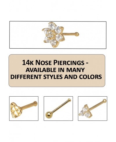 14k Gold CZ Flower Nose Ring - 4mm 20g Nose Stud - Hypoallergenic Threadless Piercings for Women Men Yellow White Rose Real G...