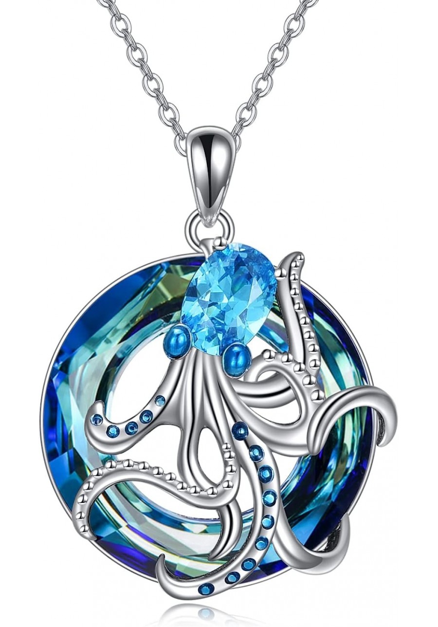 Octopus Gifts for Women Girls Sterling Silver Octopus Pendant Necklace Ocean Animal Jewelry for Ocean and Octopus Lovers $33....