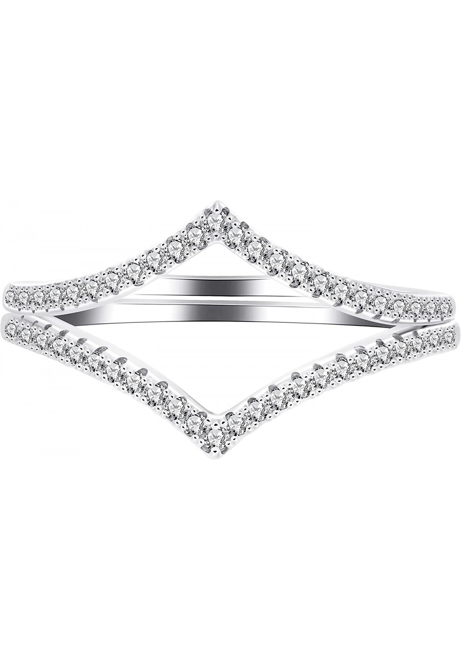 925 Sterling Silver Pointed V Shaped Ring Guard Enhancer 2pcs Stackable with Tiny CZ Paved Y1518 $16.00 Ring Enhancers