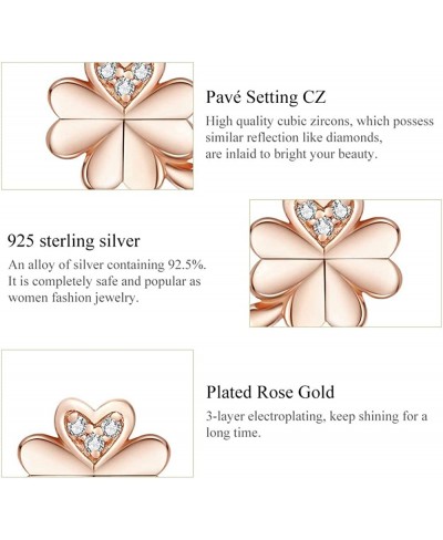 CZ Clover Cubic Zirconia 14K Rose Gold Flower Stud Earrings for Women Girls 925 Sterling Silver Crystal Inlay Love Knot Heart...