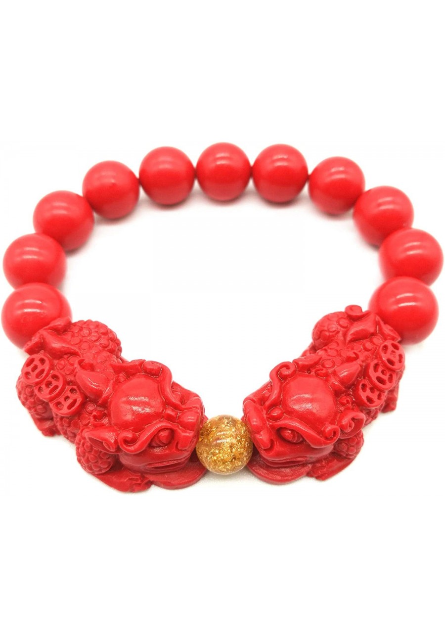 Feng Shui Amulet Bracelet Prosperity Cinnabar Bead Bracelet with Charm Red Pi Xiu/Pi Yao Attract Lucky Wealthy Bangle for Wom...