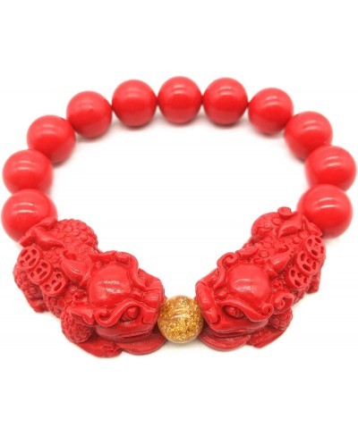 Feng Shui Amulet Bracelet Prosperity Cinnabar Bead Bracelet with Charm Red Pi Xiu/Pi Yao Attract Lucky Wealthy Bangle for Wom...