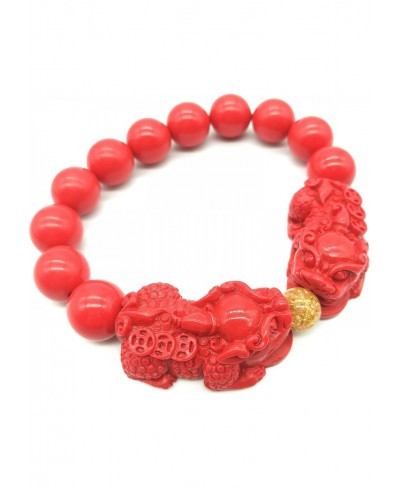 Feng Shui Amulet Bracelet Prosperity Cinnabar Bead Bracelet with Charm Red Pi Xiu/Pi Yao Attract Lucky Wealthy Bangle for Wom...