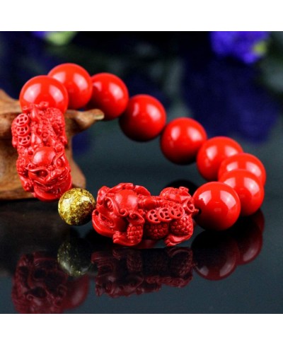 Feng Shui Amulet Bracelet Prosperity Cinnabar Bead Bracelet with Charm Red Pi Xiu/Pi Yao Attract Lucky Wealthy Bangle for Wom...