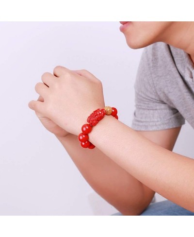 Feng Shui Amulet Bracelet Prosperity Cinnabar Bead Bracelet with Charm Red Pi Xiu/Pi Yao Attract Lucky Wealthy Bangle for Wom...