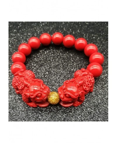 Feng Shui Amulet Bracelet Prosperity Cinnabar Bead Bracelet with Charm Red Pi Xiu/Pi Yao Attract Lucky Wealthy Bangle for Wom...