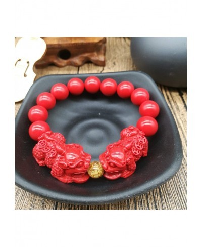 Feng Shui Amulet Bracelet Prosperity Cinnabar Bead Bracelet with Charm Red Pi Xiu/Pi Yao Attract Lucky Wealthy Bangle for Wom...