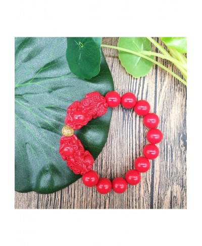 Feng Shui Amulet Bracelet Prosperity Cinnabar Bead Bracelet with Charm Red Pi Xiu/Pi Yao Attract Lucky Wealthy Bangle for Wom...