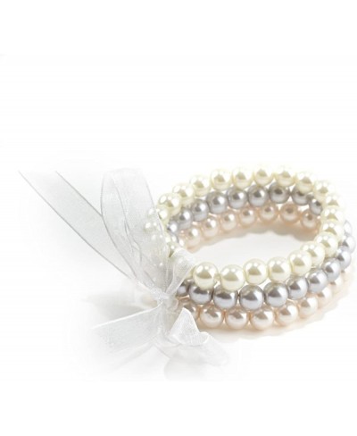 Three Piece Imitation Pearl Bracelets with an Organza Ribbon in Natural Pale Pink and Pale Gray $22.75 Strand