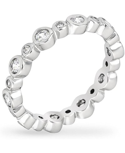 Genuine Rhodium Plated Alternating Bezel Set Round Cut Cubic Zirconia Eternity Band $20.84 Eternity Rings