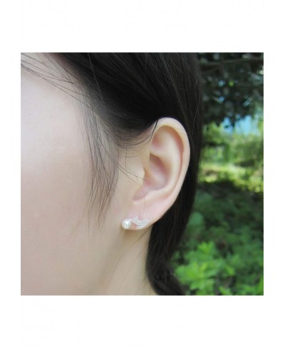 1 Pair Silver Asymmetric Imitation Pearl Cat Ear Studs Lovely Animal Cat Earrings for Women $5.35 Stud