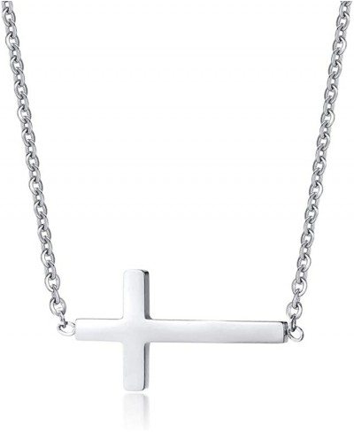 Stainless Steel Sideway Cross Pendant Necklace for Women Teen Girls Necklace 17"-19 $7.10 Pendant Necklaces