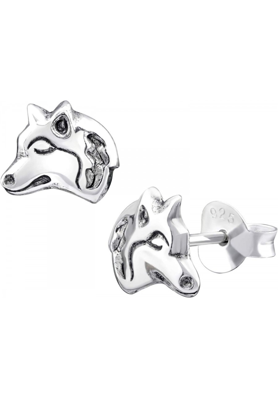 7mm Wolf Head Earrings 925 Sterling Silver Studs Push Back $19.39 Stud