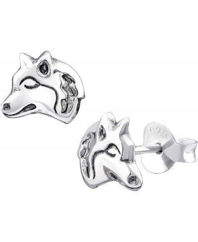 7mm Wolf Head Earrings 925 Sterling Silver Studs Push Back $19.39 Stud