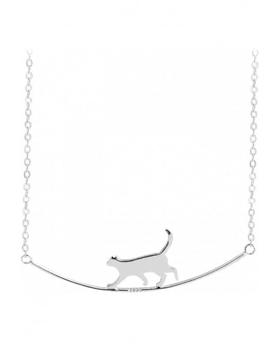 Lady Cute Cat Walking Catwalk Clavicle Chain Necklace Woman Personality Cold Style Cat Walking O-chain Jewelry 925 Sterling S...