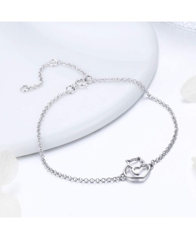 925 Sterling Silver Cat and Heart Link Chain Bracelets & Bangles for Women Silver Jewelry Gift $16.58 Link